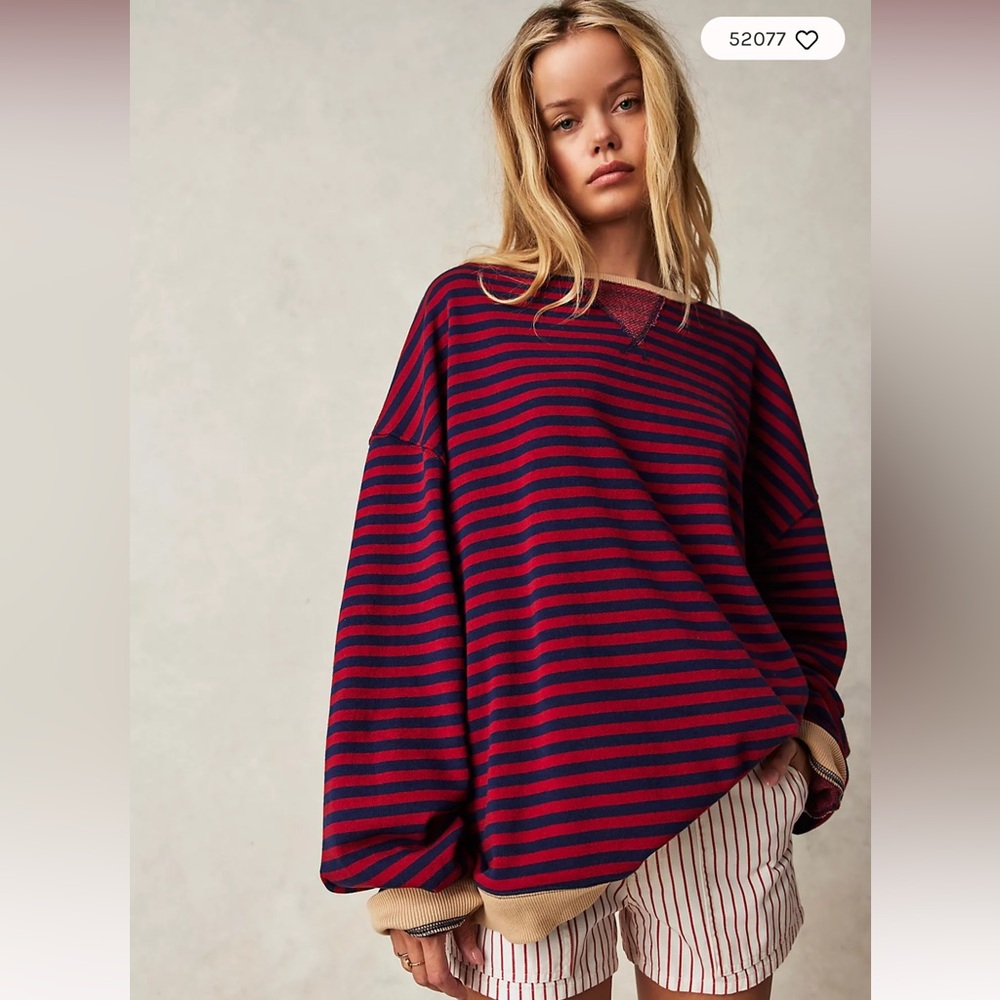 NEW Free People Classic Striped Oversized Crewneck Nautical Combo Size Large